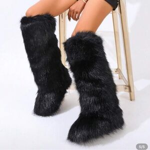 SHEIN Black Faux Fur Winter knee high black Boots sz 8